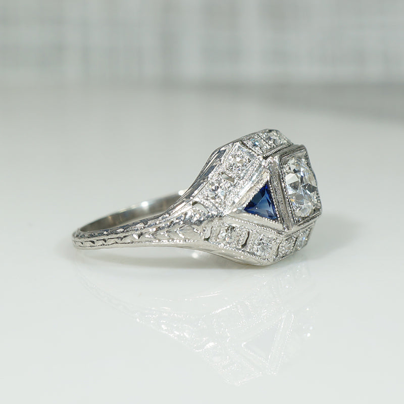 Edwardian Platinum Diamond and Sapphire Beauty