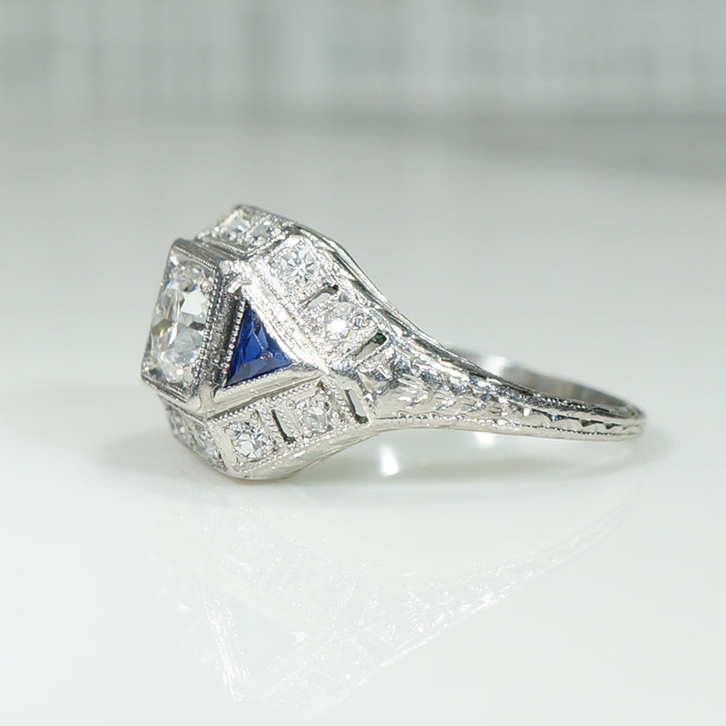 Edwardian Platinum Diamond and Sapphire Beauty