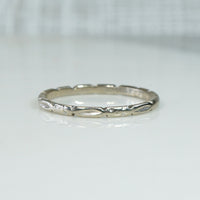 White Gold Band of Dimpled Bars & Faded Flowers