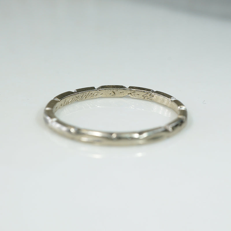 White Gold Band of Dimpled Bars & Faded Flowers