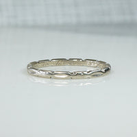 White Gold Band of Dimpled Bars & Faded Flowers