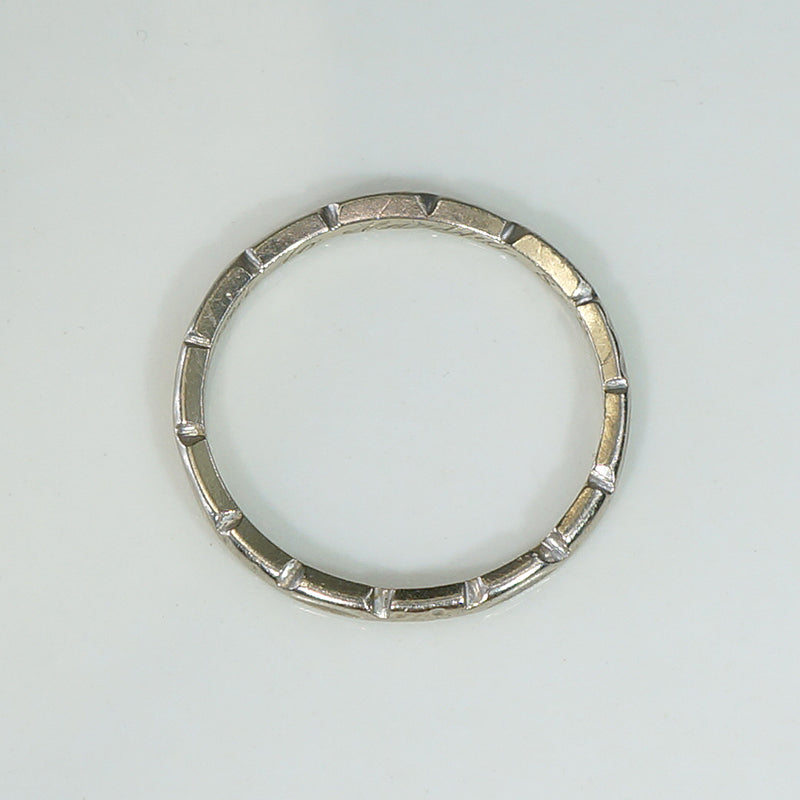 White Gold Band of Dimpled Bars & Faded Flowers