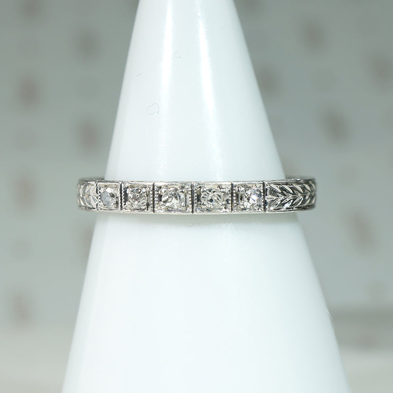 Exceptional Edwardian Engraved Platinum & Diamond Band