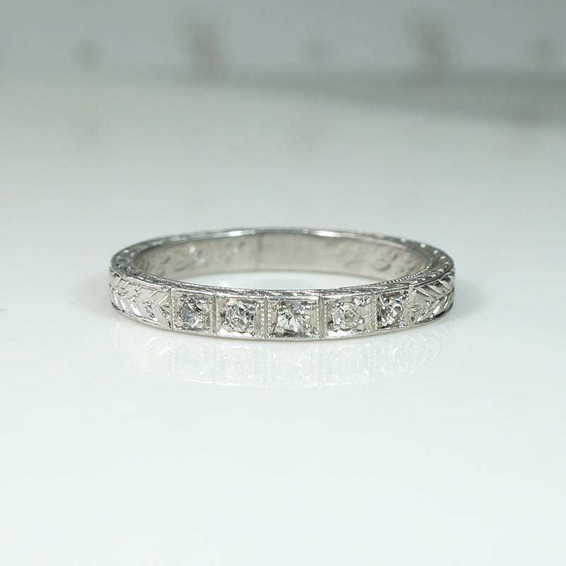 Exceptional Edwardian Engraved Platinum & Diamond Band