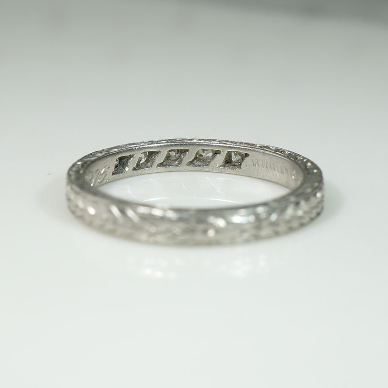 Exceptional Edwardian Engraved Platinum & Diamond Band