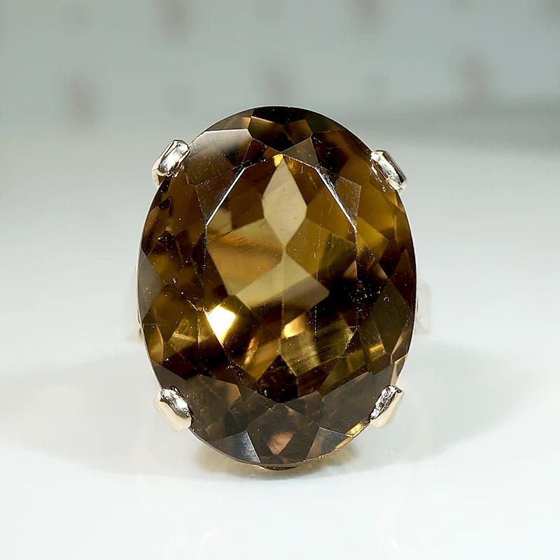 Mod Smoky Quartz in Gold Petaled Cocktail Ring