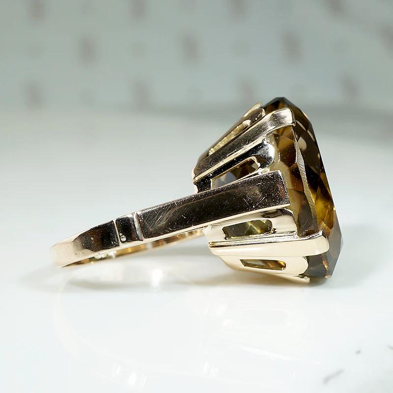 Mod Smoky Quartz in Gold Petaled Cocktail Ring