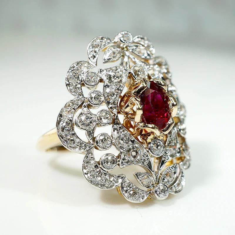 Breathtaking Belle Époque Ruby & Diamond Statement Ring