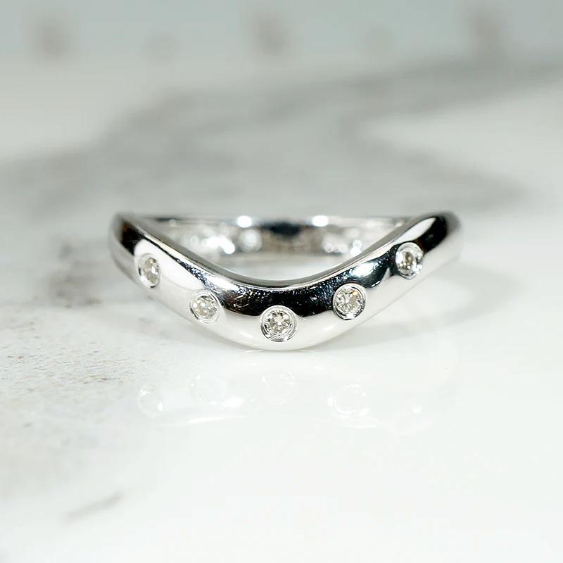 Diamond Set White Gold Contoured Nesting Band