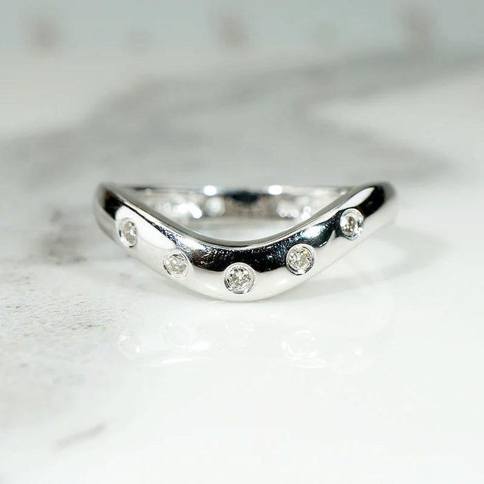 Diamond Set White Gold Contoured Nesting Band