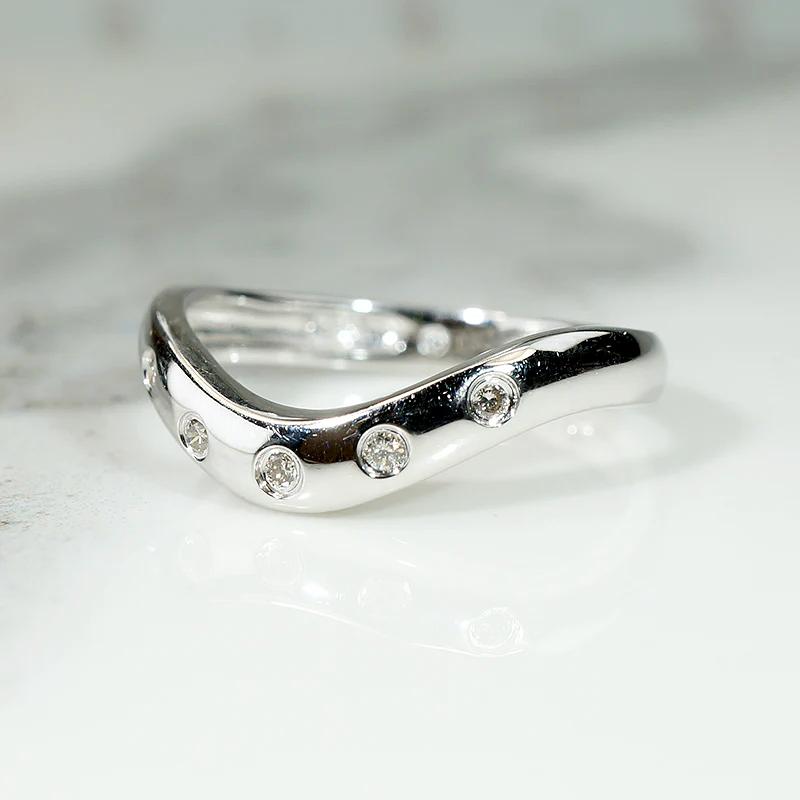 Diamond Set White Gold Contoured Nesting Band