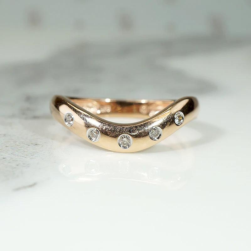 Rose Gold Contoured Nesting Band with Diamonds