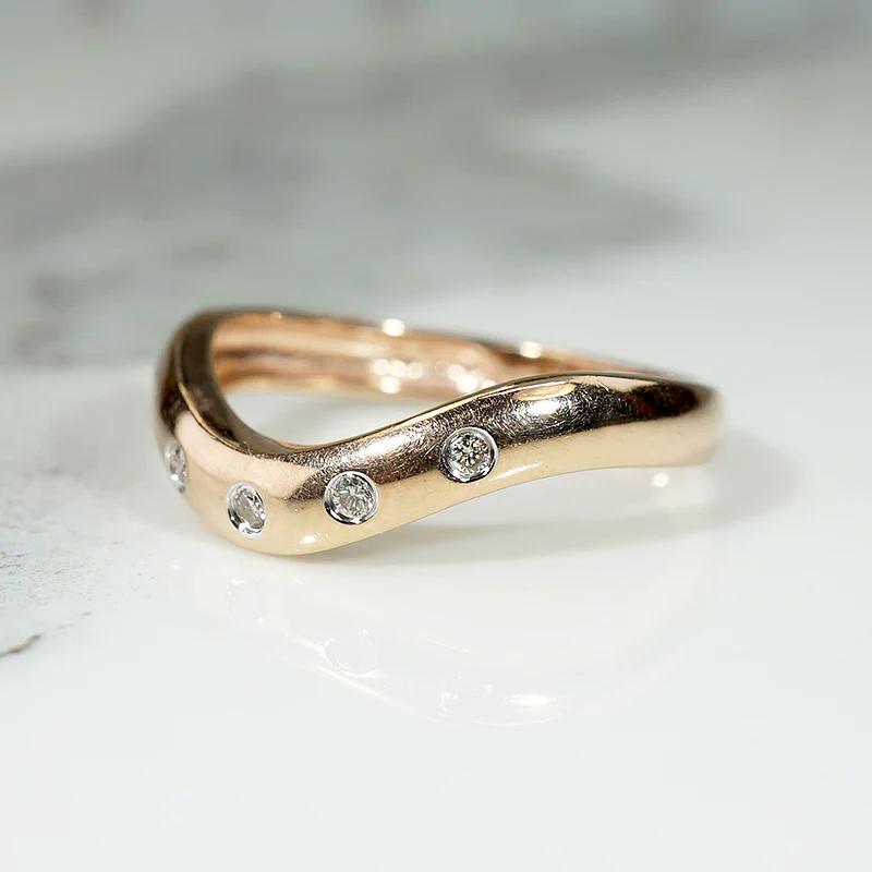 Rose Gold Contoured Nesting Band with Diamonds