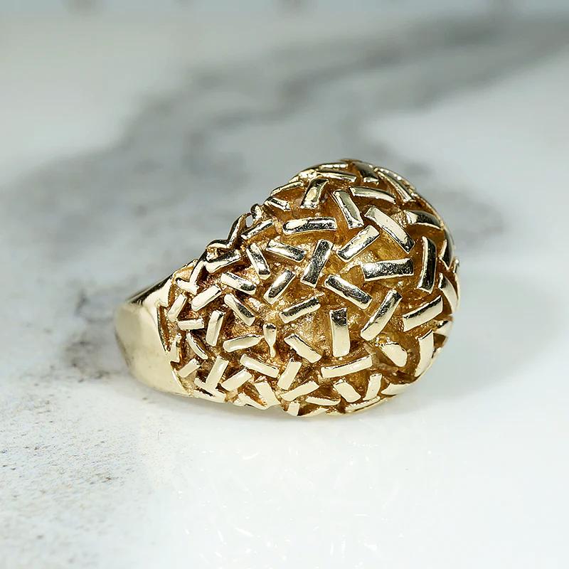 Modernist Texture & Depth Gold Dome Ring