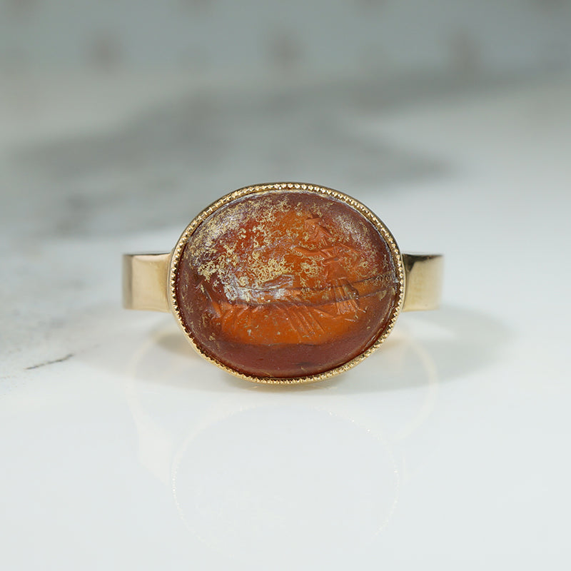 Ancient Chariot Intaglio in Vintage 18k Ring