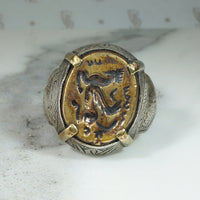 Chunky Engraved Silver Ring with Engraved Brass Sphinx