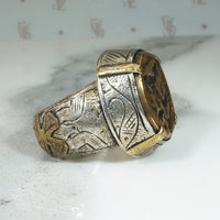 Chunky Engraved Silver Ring with Engraved Brass Sphinx