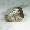 Chunky Engraved Silver Ring with Engraved Brass Sphinx