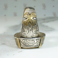 Chunky Engraved Silver Ring with Engraved Brass Sphinx
