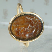 Roman Lion & Dolphin Intaglio in Antique Gold Ring