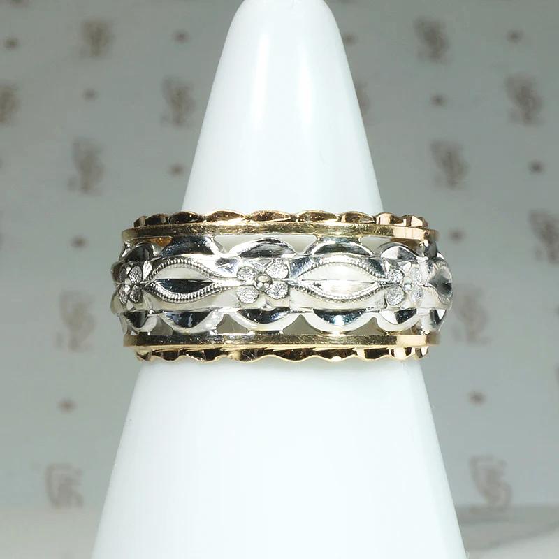Flowers & Facets Elaborate Two-Tone Open Work Band