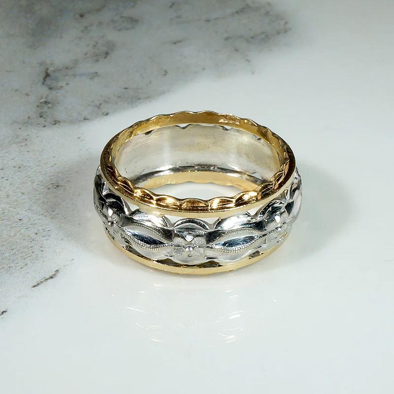 Flowers & Facets Elaborate Two-Tone Open Work Band