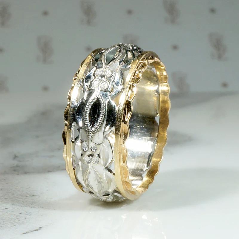 Flowers & Facets Elaborate Two-Tone Open Work Band