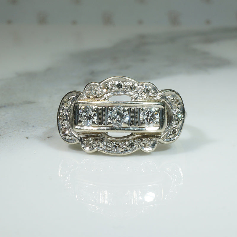 Lovely Scalloped 1930's Diamond Ring
