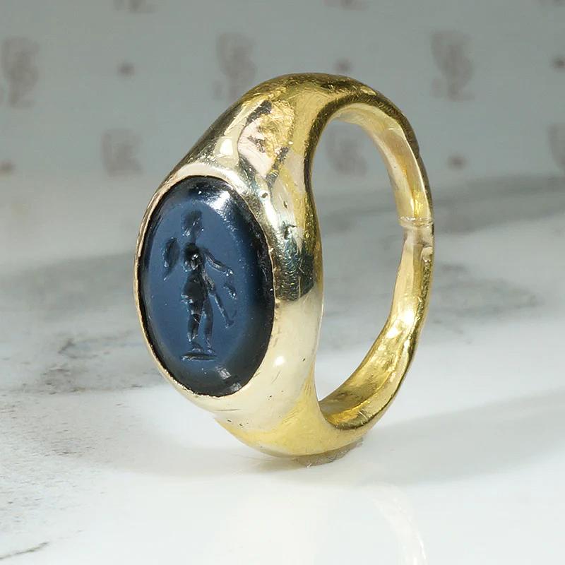 Roman 22k Signet Ring with Chronos Intaglio