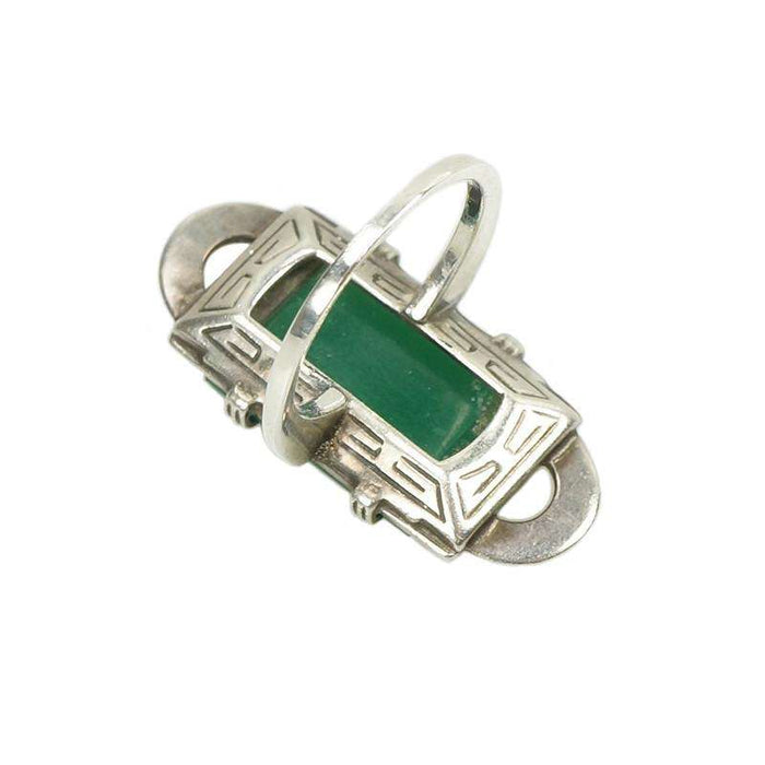 Deco Silver and Marcasite Ring set with Chrysoprase