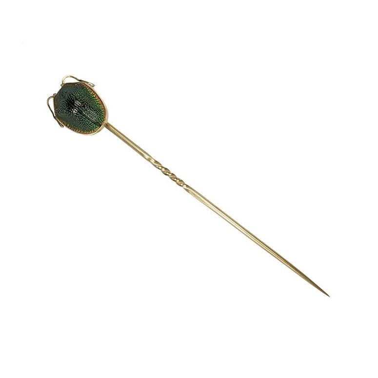 Antique Real Scarab Stick Pin - Gem Set Love