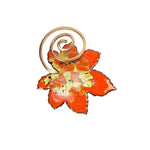 Signed Vintage Enamel Copper Leaf Brooch