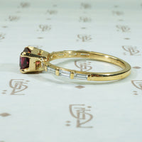 Red Spinel and Baguette Diamond Engagement Ring