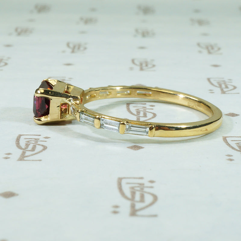 Red Spinel and Baguette Diamond Engagement Ring