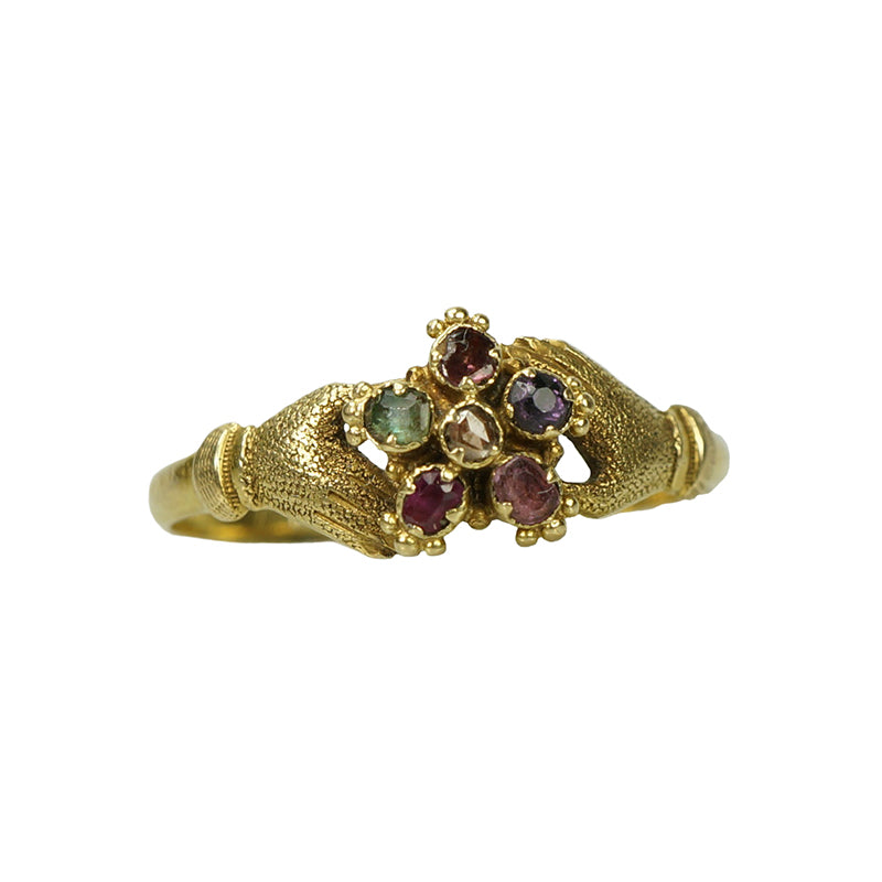 Georgian Acrostic Ring Regard Hands Holding a Pansy