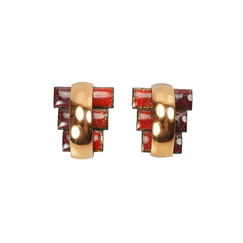Rich Red Enameled Copper Earrings by Renior