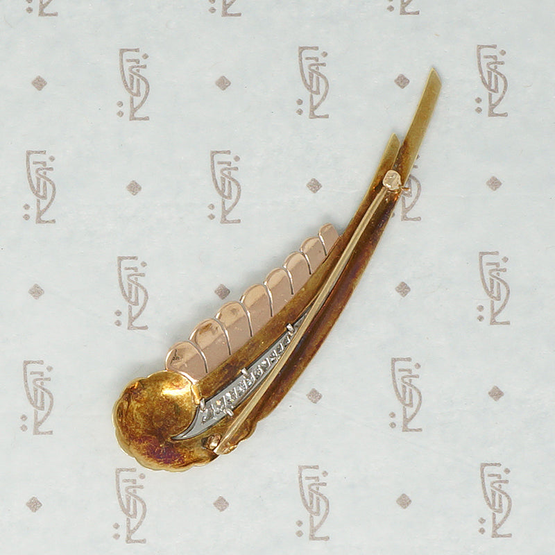 retro brooch in the shape of a birds wing with diamonds back view