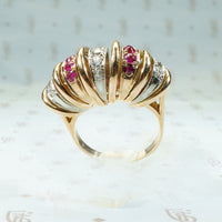 Retro Platinum and Rose Gold Diamond and Ruby Ring