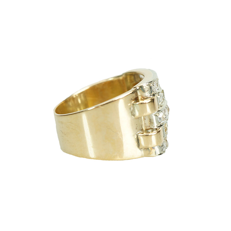 wide gold Band with rosecut diamonds