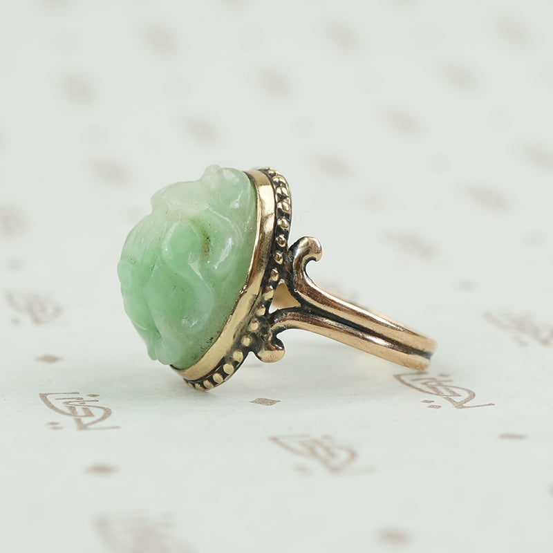 side view of carved jade scarab beetle ring