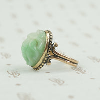 side view of carved jade scarab beetle ring