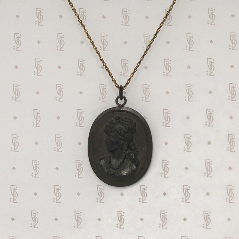 Exquisite Jet Cameo on Gutta Percha Pendant