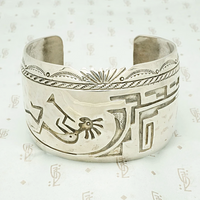 Wide Kokopelli Hopi Silver Cuff