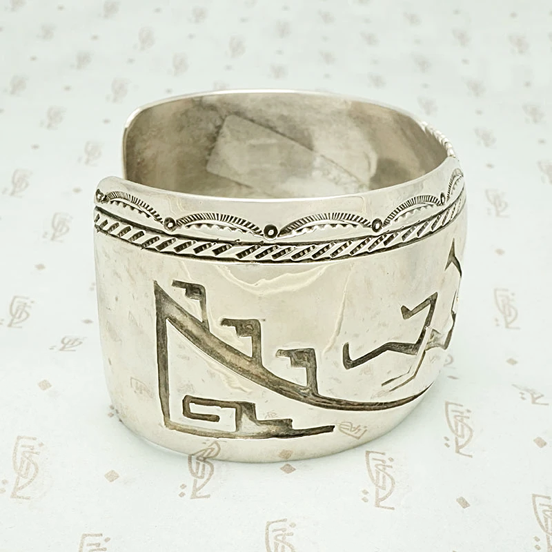 Wide Kokopelli Hopi Silver Cuff