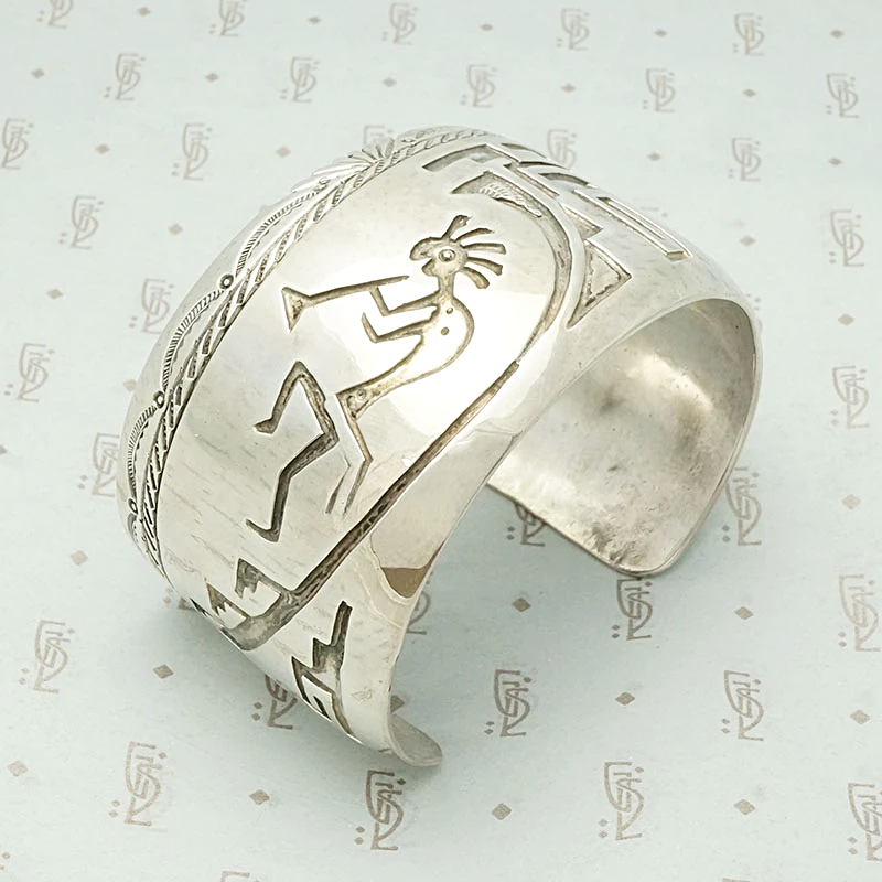 Wide Kokopelli Hopi Silver Cuff