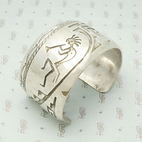 Wide Kokopelli Hopi Silver Cuff