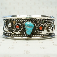 American Artisan Cuff in Silver, Turquoise & Coral