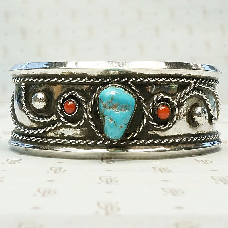 American Artisan Cuff in Silver, Turquoise & Coral