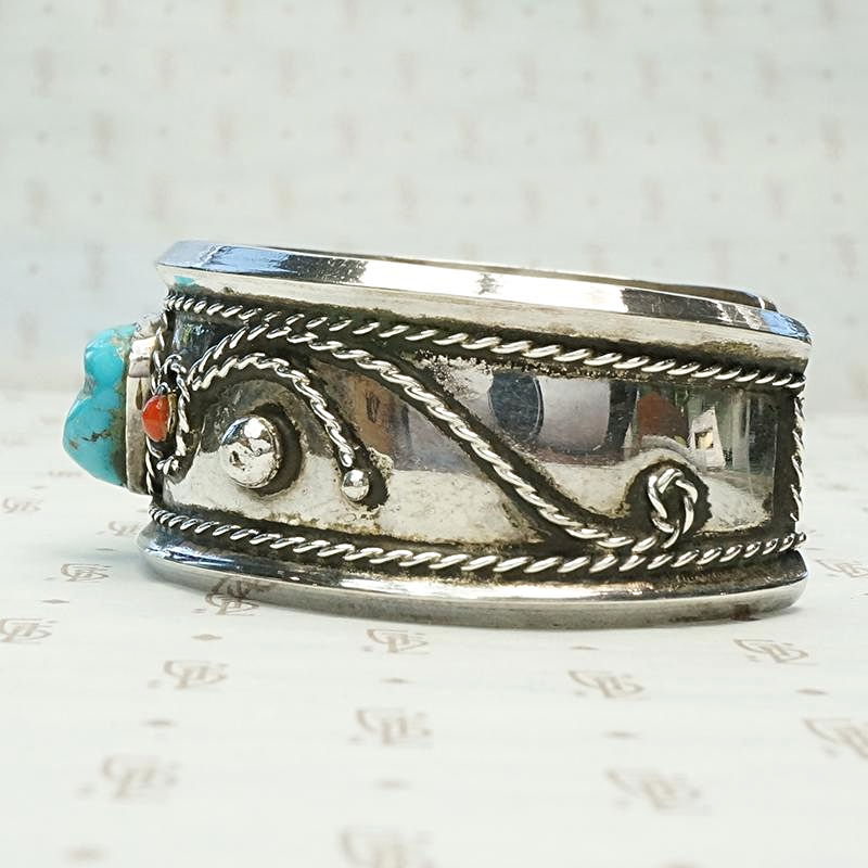 American Artisan Cuff in Silver, Turquoise & Coral, side view