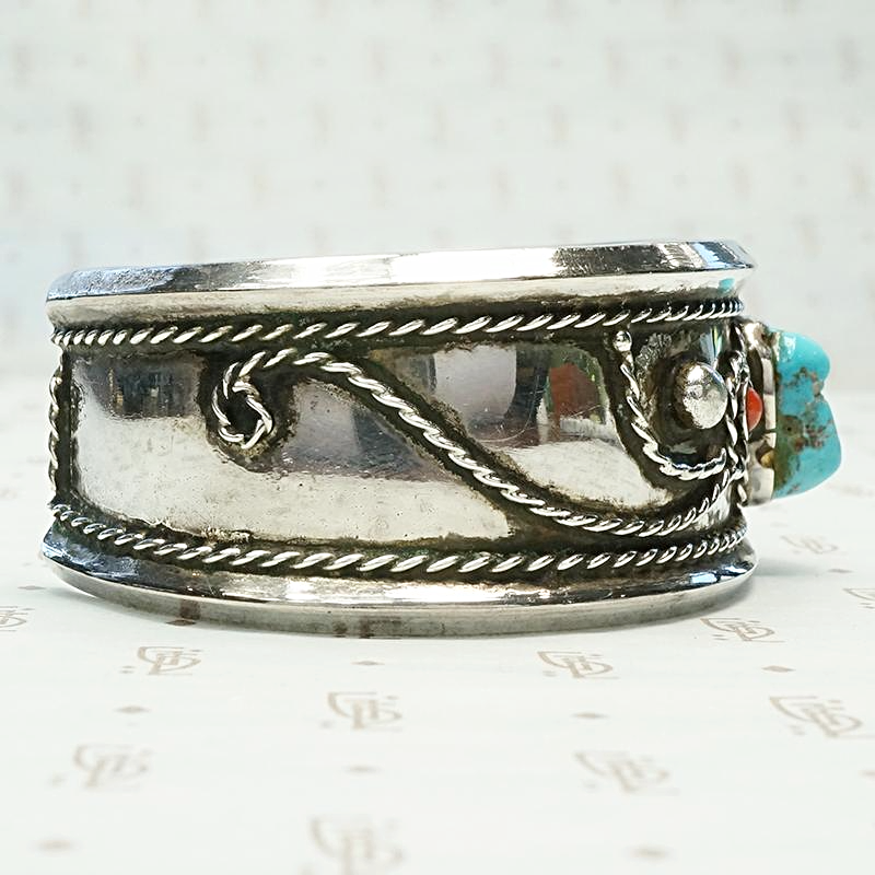 American Artisan Cuff in Silver, Turquoise & Coral